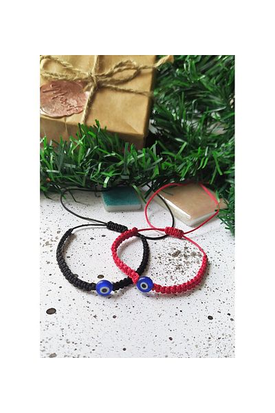 BAE ATOLYE Evil Eye Bead Red Black Macrame Bracelet Double