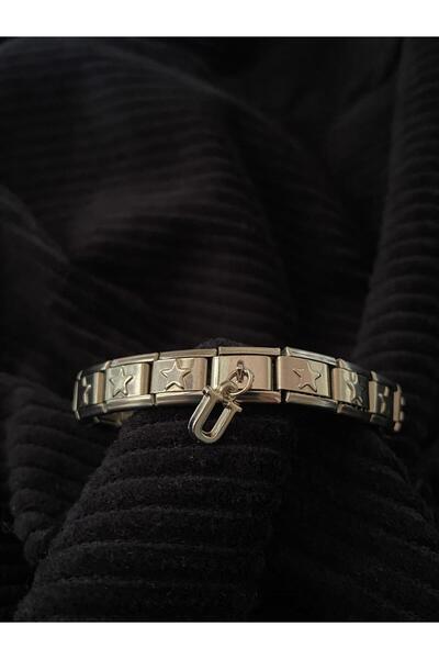 bijoux uniques U Harfli Yıldızlı Çelik İtalyan Charm Bileklik