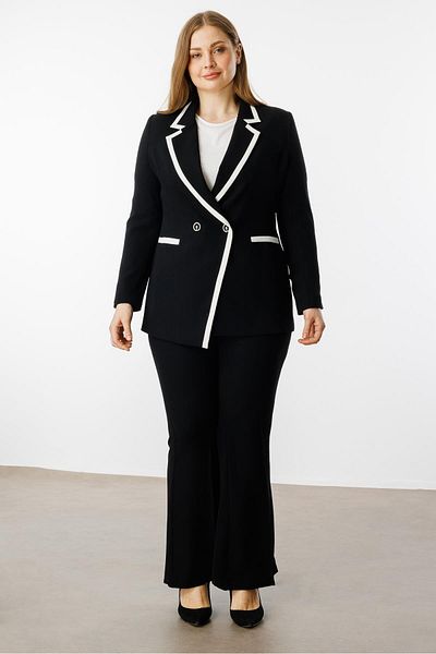 Moda İlgi Women's Large Size Double Breasted Jacket 5072 Black