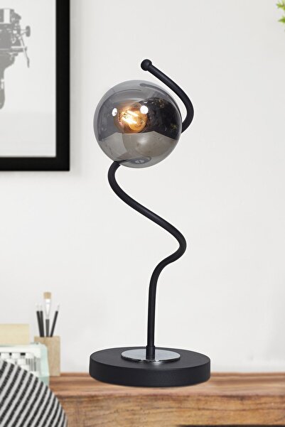 Luzarana Nora Siyah-Krom Metal Gövde Füme Camlı Tasarım Lüx Masa Lambası