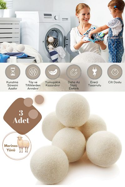 Lurette 3 Pcs Dryer Balls - for Wool and Machine