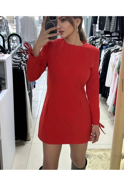 Sunshine Butik Tok Kumaş Kırmızı Elbise