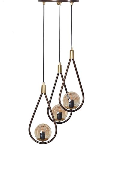 Luzarana Siena 3-Piece Yellow-Tumbled Metal Body - Lux Chandelier with Honey Colored Glass