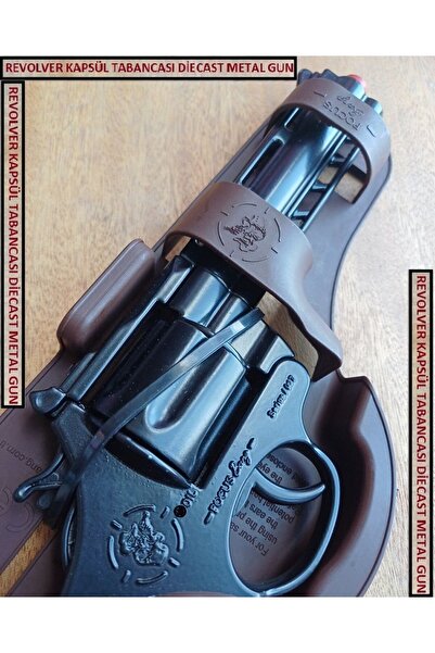 OYUNCAKSAHİLİ Kapsül Patlatan Tabanca Revolver Demir Ağır Silah Kovboy Toplu Model Revolwer Black