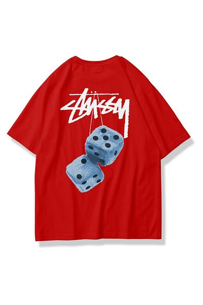 Trendiz Unisex Stüssy Dice Tshirt Κόκκινο Χρώμα Συνδυασμός