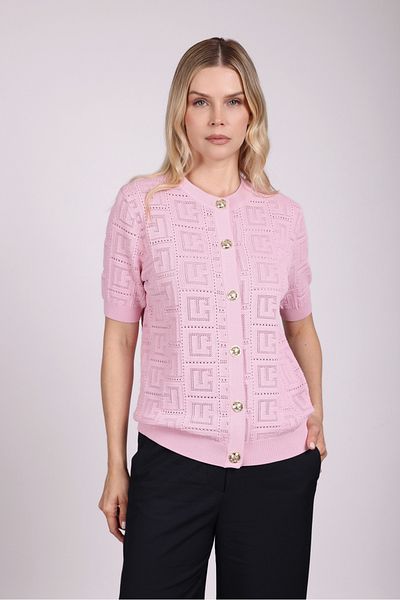 Sempre Cardigan roz ajurat cu mânecă scurtă - țesătură lungă mercerizată în cardigan