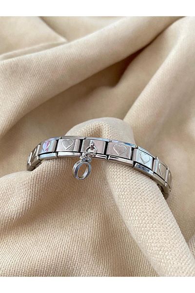 bijoux uniques Letter Ö with Heart Steel Italian Charm Bracelet