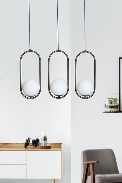 Luzarana Zenga 3-Piece Antique Metal Body White Glass Design Luxury Row Chandelier