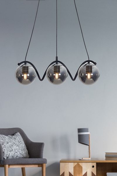 Luzarana Nora 3-Piece Black-Chrome Metal Body Smoked Glass Design Luxury Chandelier