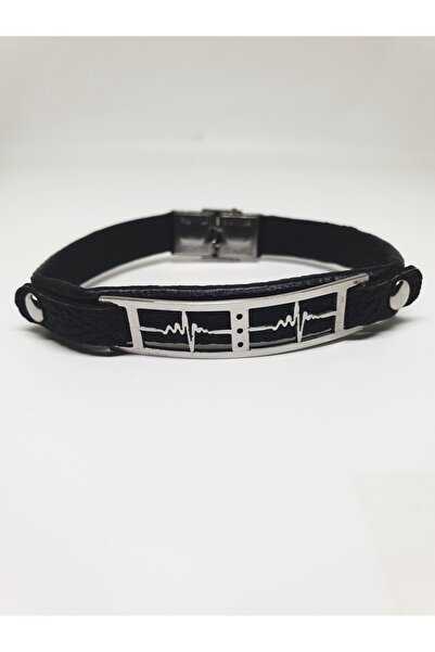 mama india alaçatı Heartbeat Figured Men's Steel Bracelet 20 cm No:20