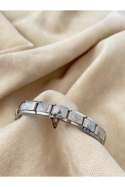 bijoux uniques V Letter Heart Steel Italian Charm Bracelet