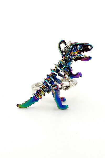 Solfera T-Rex Dinosaur Skeleton Jurrasic Glows Colorful Metal Keychain Kc174