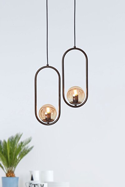 Luzarana Zenga 2 li Eskitme Metal Gövde Bal Rengi Camlı Tasarım Lüx Avize