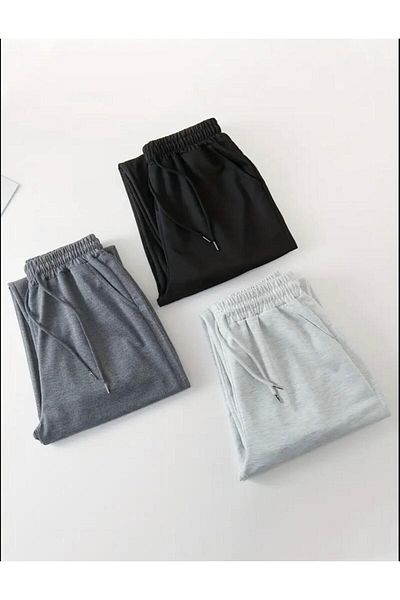 SURMARİ 3 τμχ Μαύρο Γκρι Unisex Regular Smoked Sweatpants