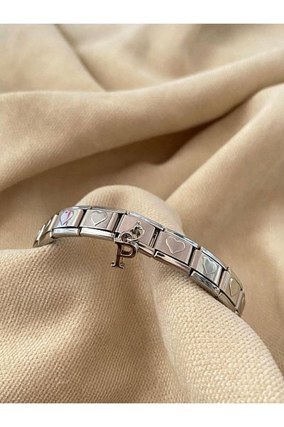 bijoux uniques P Letter Heart Steel Italian Charm Bracelet