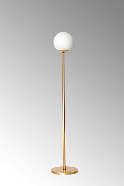 Luzarana Glob Sarı Metal Gövde Beyaz Camlı Tasarım Lüx Yerden Aydınlatma Lambader