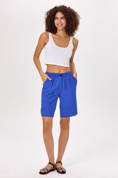 İKİLER Beli Lastikli ve Düğmeli Cepli Şort 025-3511