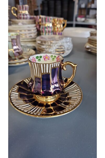 Handmade Esterhomedecor Set of 6 Hand-Painted Coffee Cups Purple Color