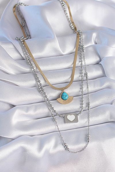 Clariss 316L Steel Mix Color 3-Piece Chain Drop Medallion Figure Long Women's Necklace - Tj-Bko9402