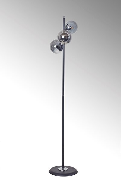 Luzarana Perla Siyah Metal Gövde Füme Camlı Tasarım Lüx Yerden Aydınlatma Lambader