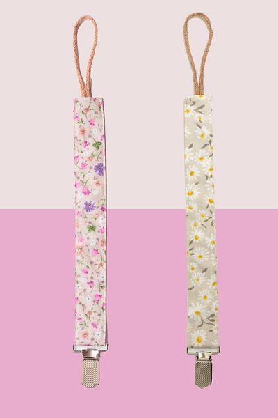 MyVera Spring Flower Mink - Pacifier Chain Set of 2 - 100% Cotton Fabric