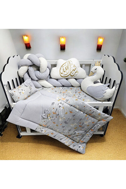 JULYA KİDS طقم وسائد مضفرة مكون من 3 قطع - غائم وبطة، طقم نوم سرير 60*120 سم