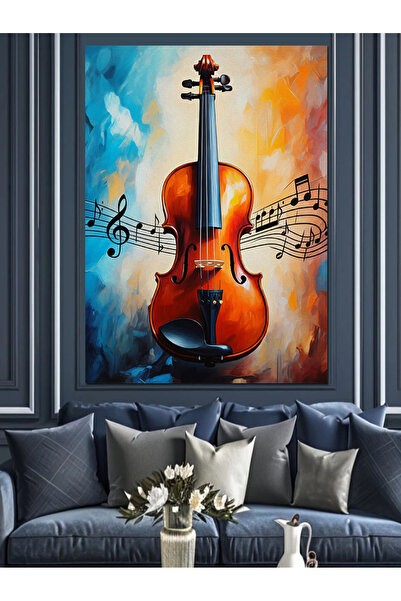 ekart Müzik Notalı Çello Dekoratif Kanvas - Mdf Ahşap Tablo