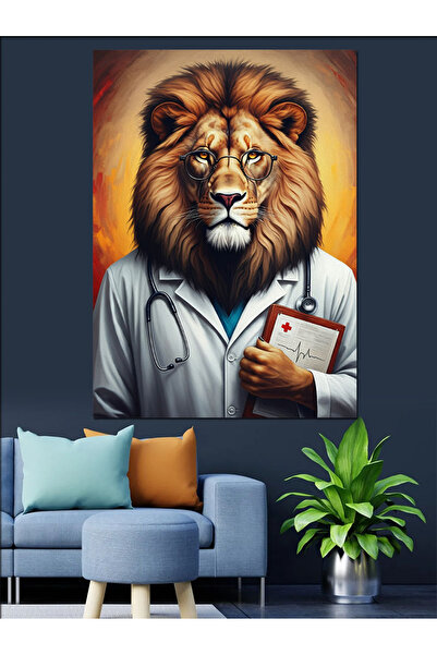 ekart Doctor Lion Decorative Canvas - Mdf Wooden Table