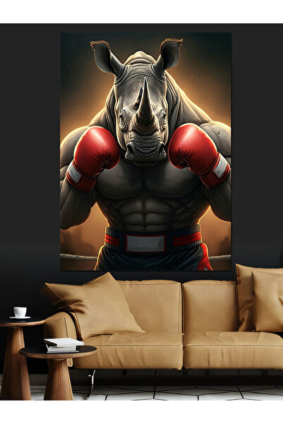 ekart Boxer Rhino Decorative Canvas - Mdf Wooden Painting