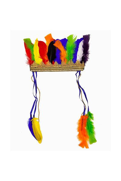 Nur E Ticaret Elastic Native American Cap with Colorful Feathers