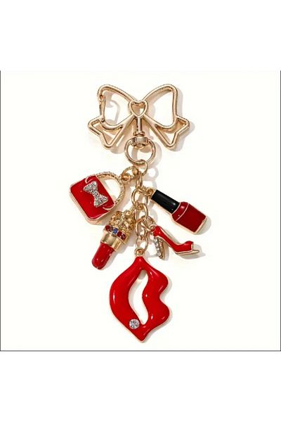 TChic Red Lip Heeled Shoes Lipstick Bag Charm / Keychain