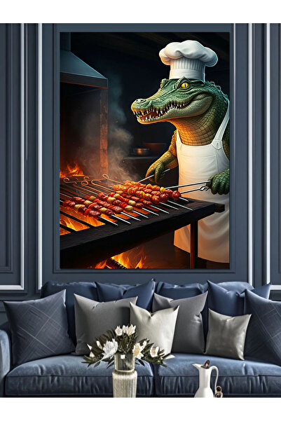 ekart Grill Chef Crocodile Decorative Canvas - Mdf Wooden Painting