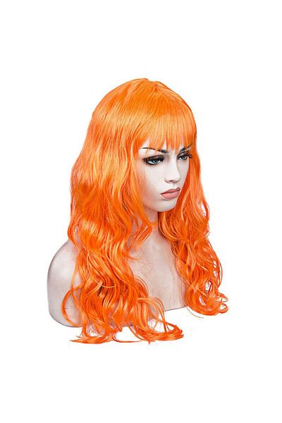 SAVA HOME COLLECTİON Orange Color Lined Wavy Cut Party Wig