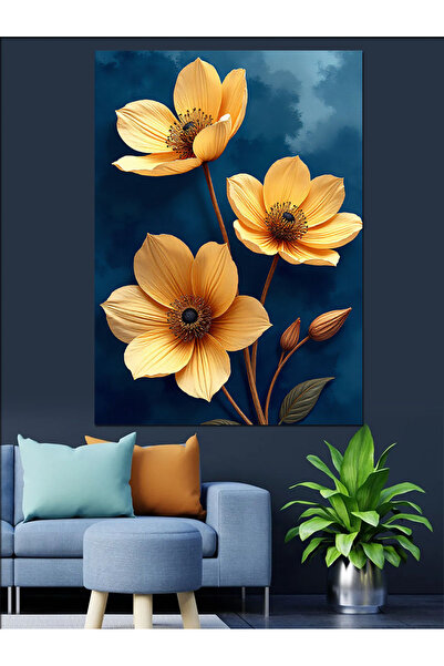 KanvasSepeti Buchet de flori aurii Pictură în ulei decorativă, texturată, de ...