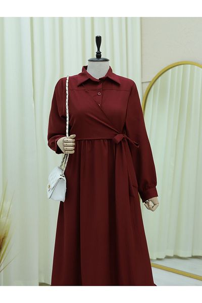 Modamorfo Piecewise Kresh Dress - Burgundy Cross Tie Etik