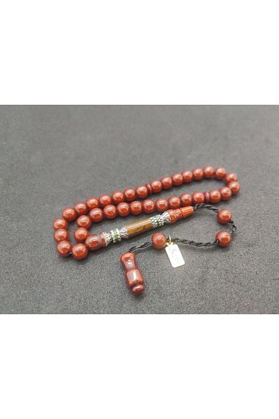 İskeçe Exclusive Zeyn Master Work Silver Nakkaş Squeezing Amber Double Sanding Double Polish Wrist Length 7511