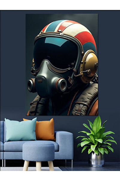 ekart Gaz Maskeli Pilot Dekoratif Kanvas - Mdf Ahşap Tablo