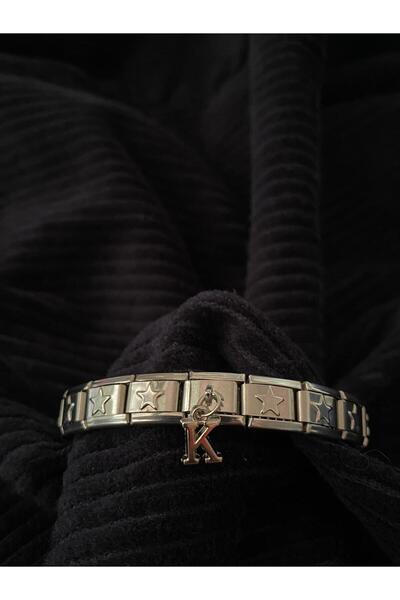bijoux uniques K Harfli Yıldızlı Çelik İtalyan Charm Bileklik