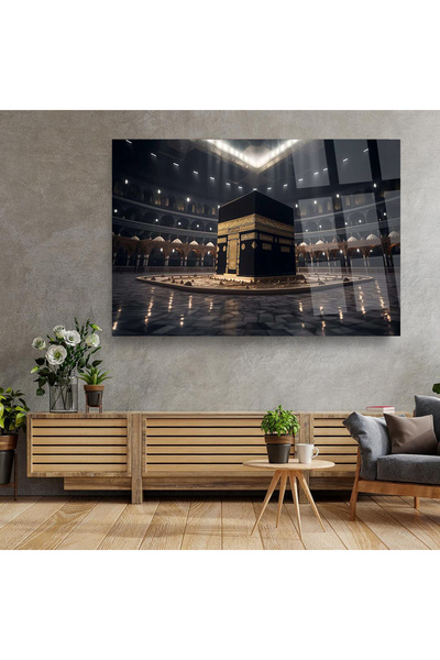 TAULART KABE MEKKE TASARIMI DİNİ İSLAMİ KIRILMAZ CAM TABLO ULTRA CANLI RENKLE...
