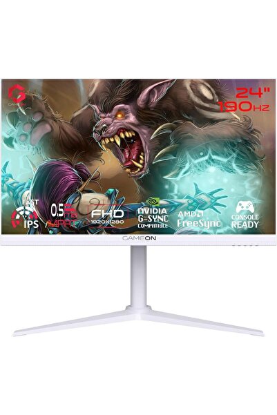 GAMEON شاشة ألعاب GOA24FHD190IPS من سلسلة Artic Pro، مقاس 24 بوصة، عالية الدقة بالكامل، 190 هرتز، وقت استجابة 0.5 مللي ثانية، IPS سريعة، لون أبيض