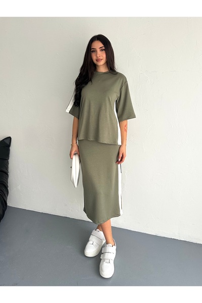 sportiness Slitted Garnish Soft Texture Modal Fabric Skirt Suit