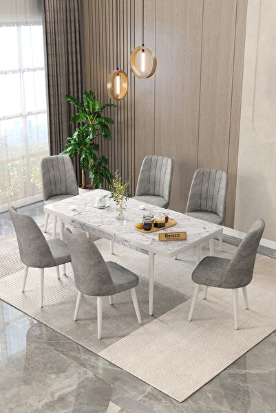 Maholandin Vira serisi 6 Kişilik Açılır Masa Sandalye Takımı Mutfak Masası Ta...