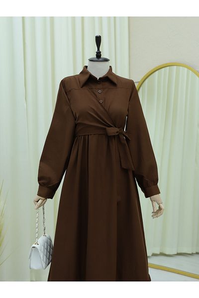 Modamorfo Piecewise Kraş Dress - Cross-Braided Café Kuatoçukla