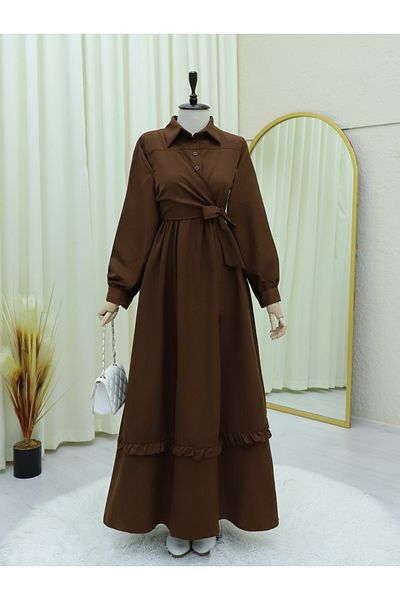 Modamorfo Piecewise Kraş Dress - Cross-Braided Café Kuatoçukla