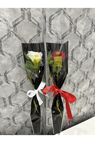 GÜNGÖR HEDİYELİK Siyah Paket Kadife Tek Gül Çiçek Buketi|Sevgiliye Hediye|8 Mart Hediye|Solmayan Gül|AnnelerGünü