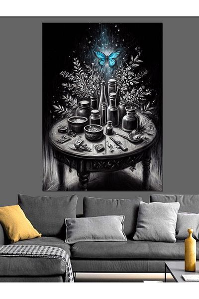 Tablomega Pânză Decorativă Noapte Alb-Negru - Lemn MDF