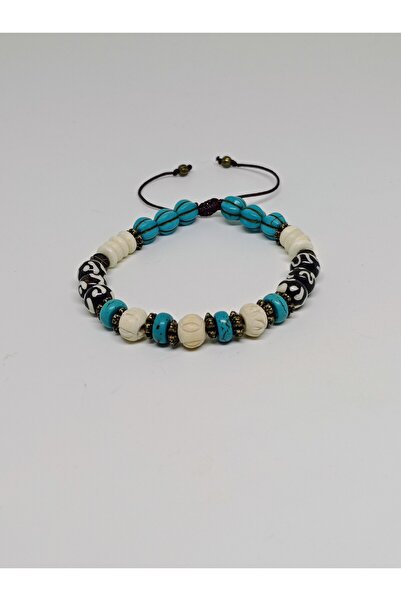 mama india alaçatı Adjustable Peace Peace Symbol Om Figured Turquoise Stone B...
