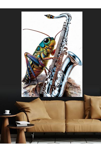 Tablomega Insect Playing Saxophone Decorative Canvas - Mdf Wooden Painting