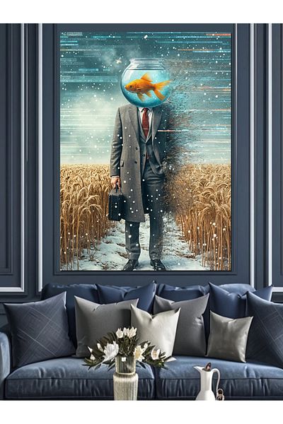 Tablomega Aquarium Head Man Decorative Canvas - Mdf Wooden Painting