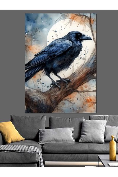 Tablomega Crow Decorative Canvas - Mdf Wooden Table